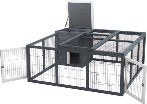 Show full view: PawHut Indoor/Outdoor Waterproof Rabbit Hutch, Charcoal Gray slide 7 of 9