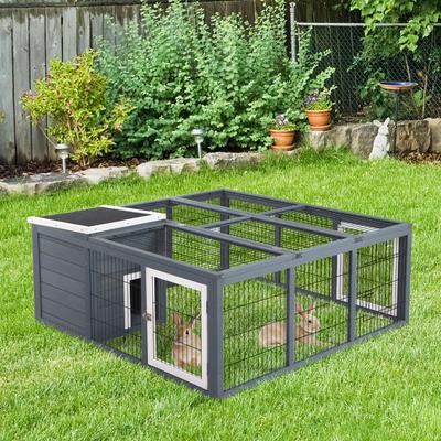 Show full view: PawHut Indoor/Outdoor Waterproof Rabbit Hutch, Charcoal Gray slide 2 of 9