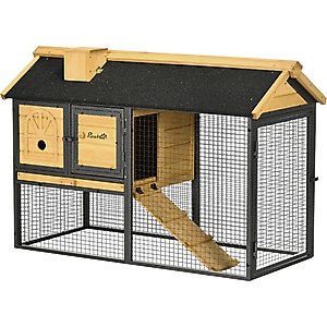 PawHut 47-in 2 Story Wooden Outdoor Rabbit Hutch