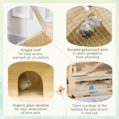 Show full view: PawHut Wooden Activity Center Hamster Cage, Natural Wood slide 7 of 10