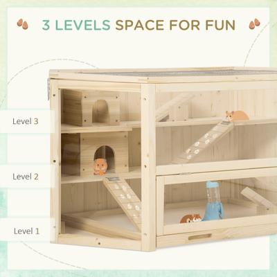 Show full view: PawHut Wooden Activity Center Hamster Cage, Natural Wood slide 5 of 10