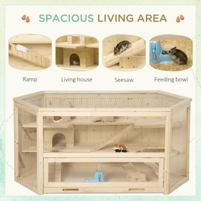 Show full view: PawHut Wooden Activity Center Hamster Cage, Natural Wood slide 4 of 10