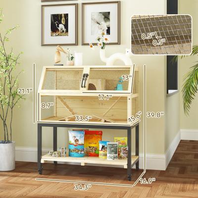 Show full view: PawHut Wheeled Hamster Cage with Storage Shelf slide 3 of 9
