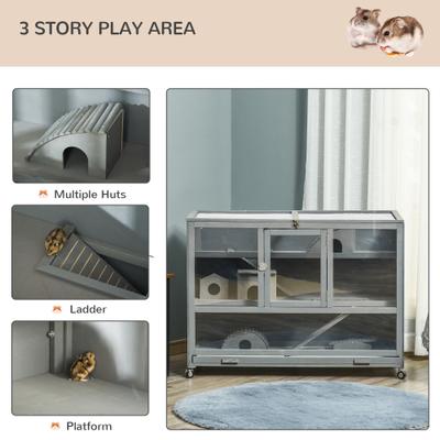 Show full view: PawHut 3-Tier Wooden Hamster Cage slide 5 of 9