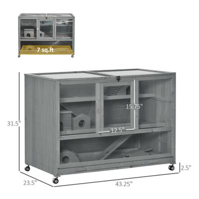 Show full view: PawHut 3-Tier Wooden Hamster Cage slide 3 of 9