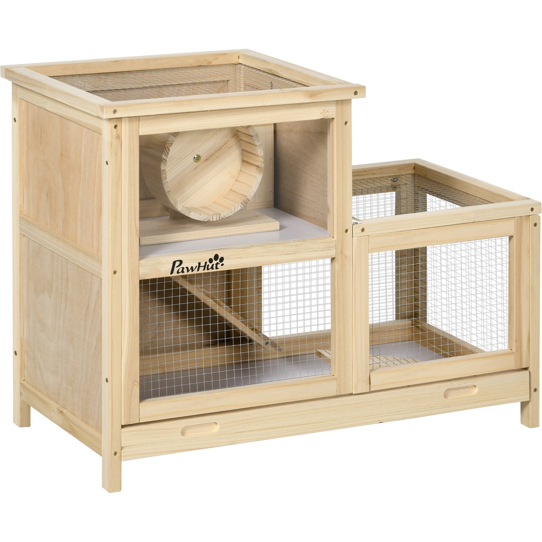 PawHut Wooden Hamster Cage with Sliding Tray