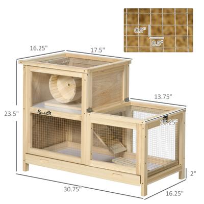Show full view: PawHut Wooden Hamster Cage with Sliding Tray slide 3 of 10