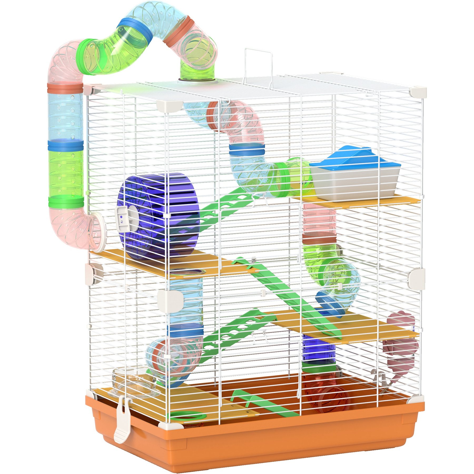 PawHut 5-Tier Metal Wire Hamster Cage, Orange