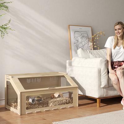 Show full view: PawHut Oak with Acrylic Window Hamster Cage slide 2 of 9