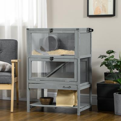 Show full view: PawHut Wooden Hamster Cage with Storage Shelf slide 2 of 9