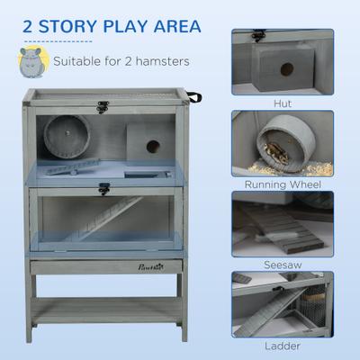 Show full view: PawHut Wooden Hamster Cage with Storage Shelf slide 4 of 9