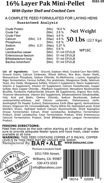 Show full view: Bar ALE 16% Protein Layer Mini-Pellet with Cracked Corn & Oyster Shell Chicken Feed, 50-lb bag slide 3 of 6