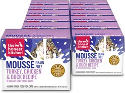 The Honest Kitchen Turkey, Chicken & Duck Mousse in Goat's Milk Grain-Free Pate Wet Cat Food, 2.8-oz box, case of 12