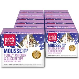 The Honest Kitchen Turkey, Chicken & Duck Mousse in Goat's Milk Grain-Free Pate Wet Cat Food, 2.8-oz box, case of 12