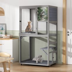 Coziwow Catio Wooden Outdoor Cat Enclosure with Wheels, Grey, Medium slide 2 of 8