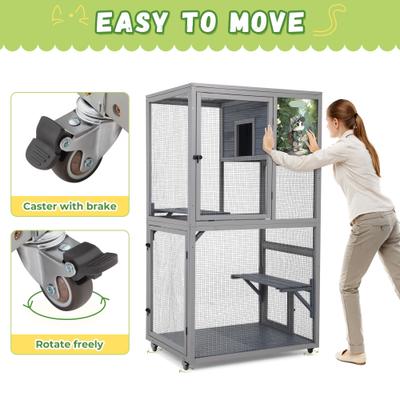 Show full view: Coziwow Catio Wooden Outdoor Cat Enclosure with Wheels, Grey, Medium slide 5 of 9