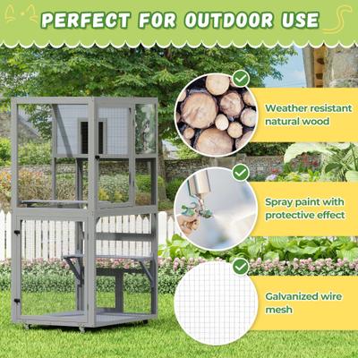Show full view: Coziwow Catio Wooden Outdoor Cat Enclosure with Wheels, Grey, Medium slide 6 of 9