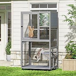 Coziwow Catio Wooden Outdoor Cat Enclosure with Wheels, Grey, Medium