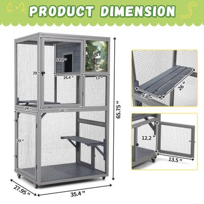 Show full view: Coziwow Catio Wooden Outdoor Cat Enclosure with Wheels, Grey, Medium slide 3 of 9