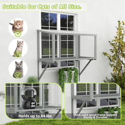 Show full view: Coziwow Window Catio Wooden Outdoor Cat Enclosure, Grey, Large slide 2 of 7