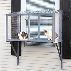 Coziwow Window Catio Wooden Outdoor Cat Enclosure, Grey, Large