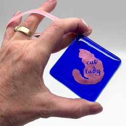 Kiku Handmade Christmas Cat Lady Fused Glass Handmade Ornament