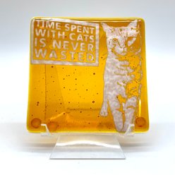 Kiku Handmade Time Spent with Cats Fused Glass Handmade Coaster slide 2 of 4