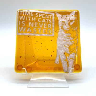 Show full view: Kiku Handmade Time Spent with Cats Fused Glass Handmade Coaster slide 3 of 4