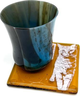 Show full view: Kiku Handmade Time Spent with Cats Fused Glass Handmade Coaster slide 4 of 4