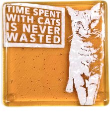 Kiku Handmade Time Spent with Cats Fused Glass Handmade Coaster