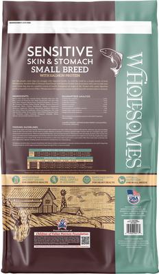 Show full view: Wholesomes Sensitive Skin & Stomach Small Breed Salmon Protein Dry Dog Food, 12-lb bag slide 3 of 9