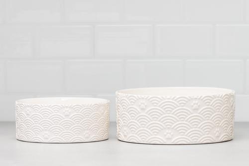 Show full view: 10 Strawberry Street Embossed Wave Paw Cat Bowl, Set of 2, White, Small slide 5 of 5