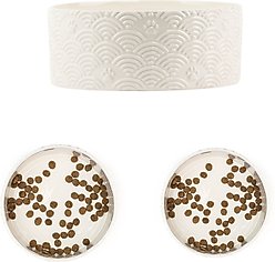 10 Strawberry Street Embossed Wave Paw Cat Bowl, Set of 2, White, Small