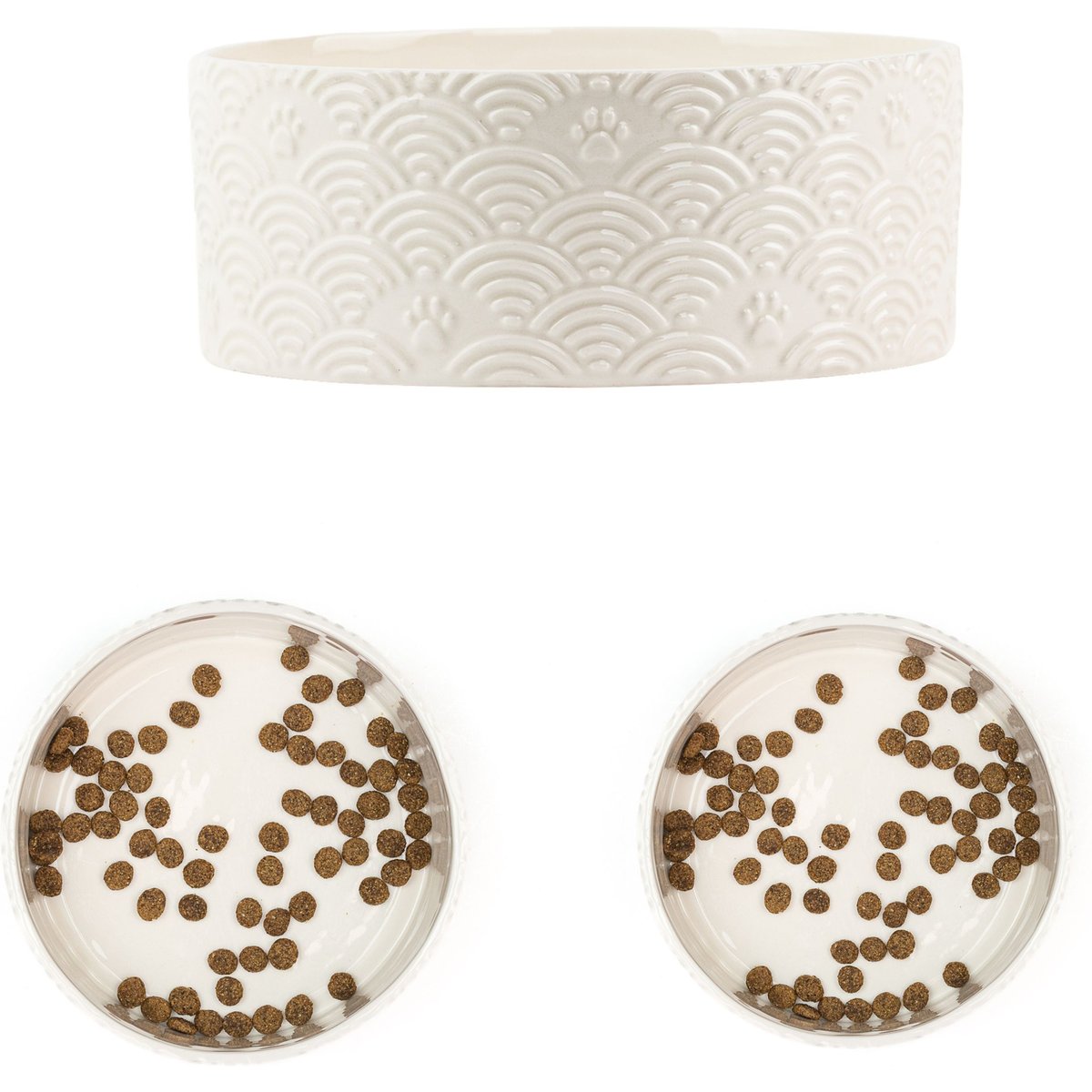 10 Strawberry Street Embossed Wave Paw Cat Bowl, Set of 2, White, Small