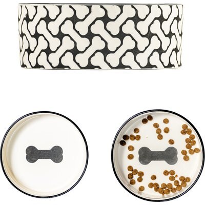 10 Strawberry Street 10 Strawberry Street HerringBONE Pattern Dog Bowl, Set of 2, Black, Small