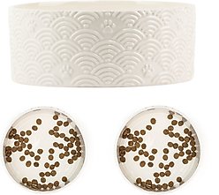 10 Strawberry Street Embossed Wave Paw Dog Bowl, Set of 2, White, Large