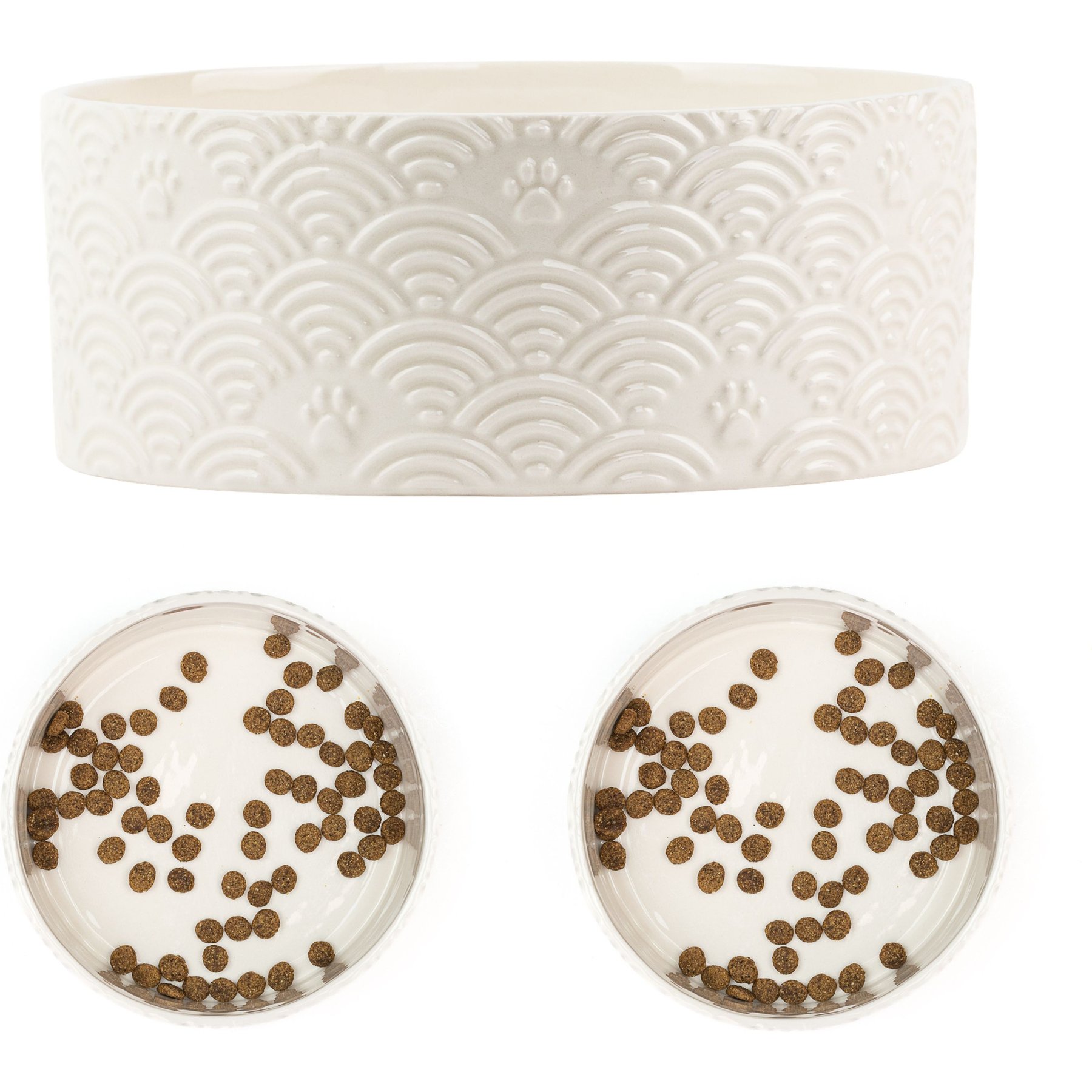 10 Strawberry Street Embossed Wave Paw Dog Bowl, Set of 2, White, Large