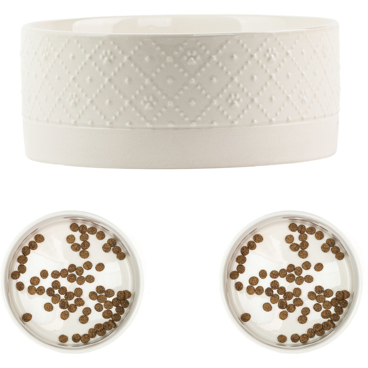 10 Strawberry Street Clermont Paw Embossed Dog Bowl, Set of 2, White, Large