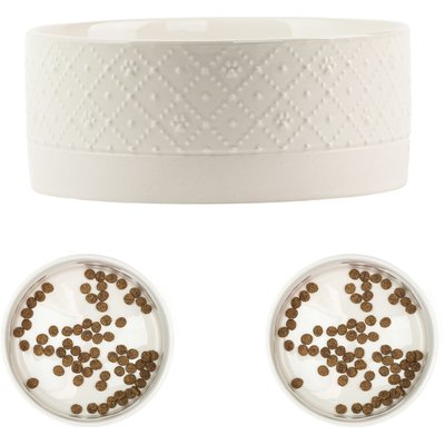 10 Strawberry Street 10 Strawberry Street Clermont Paw Embossed Dog Bowl, Set of 2, White, Large