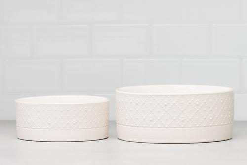 Show full view: 10 Strawberry Street Clermont Paw Embossed Cat Bowl, Set of 2, White, Small slide 5 of 5