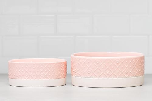 Show full view: 10 Strawberry Street Clermont Paw Embossed Cat Bowl, Set of 2, Pink, Small slide 6 of 6