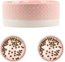 10 Strawberry Street Clermont Paw Embossed Dog Bowl, Set of 2, Pink, Large