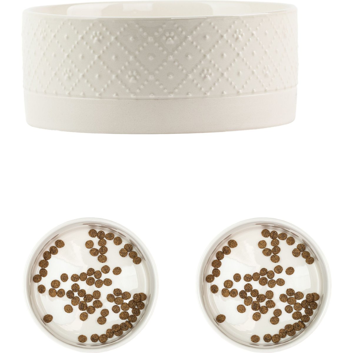 10 Strawberry Street Clermont Paw Embossed Cat Bowl, Set of 2, White, Small