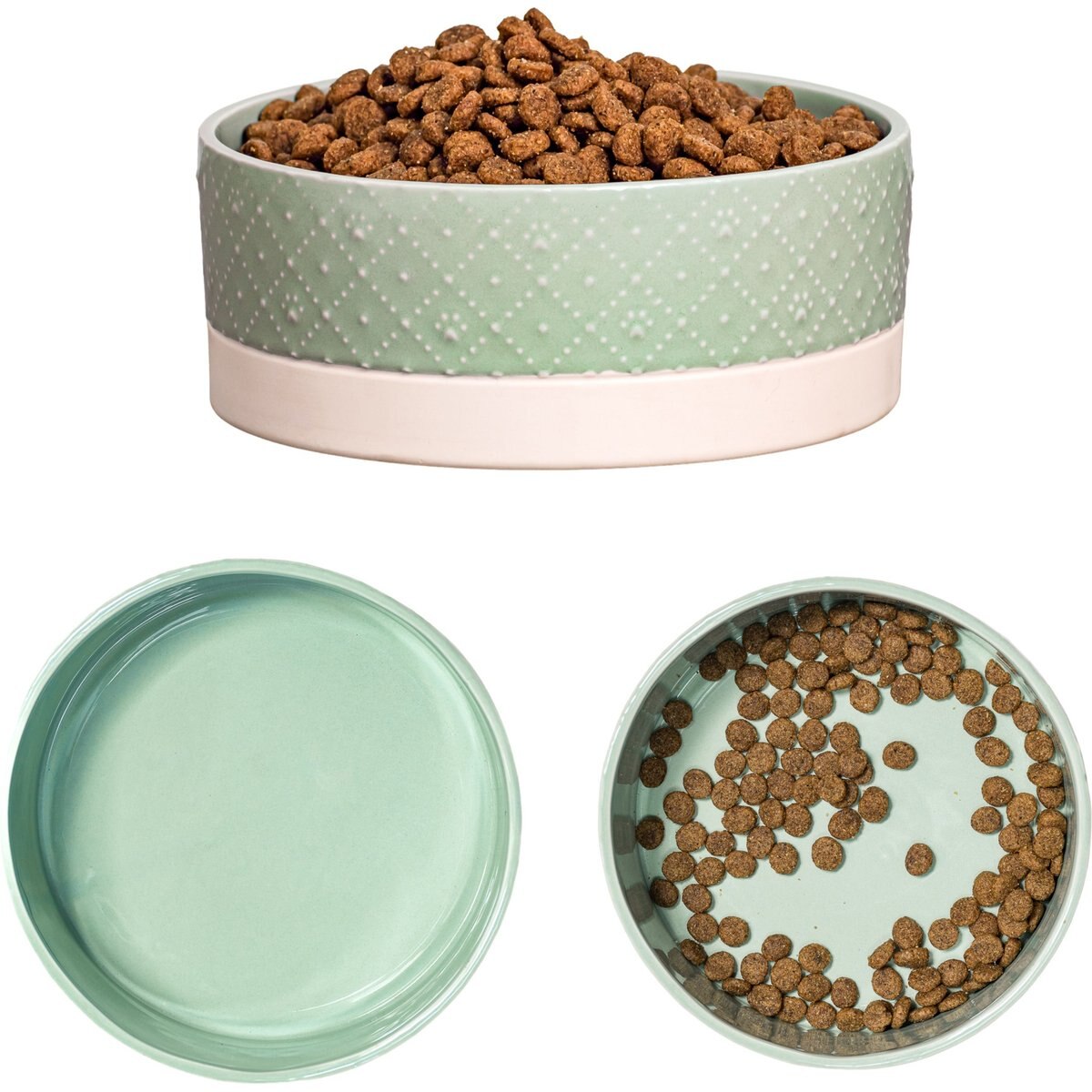 10 Strawberry Street Clermont Paw Embossed Cat Bowl, Set of 2, Green, Small