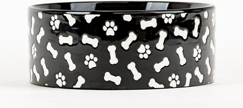Show full view: 10 Strawberry Street Bone & Paw Pattern Dog Bowl, Set of 2, Black, Large slide 2 of 4