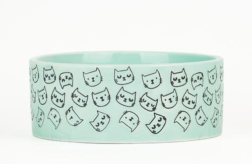 Show full view: 10 Strawberry Street Wax Resist Face Pattern Cat Bowl, Set of 2, Blue/Black, Small slide 2 of 4