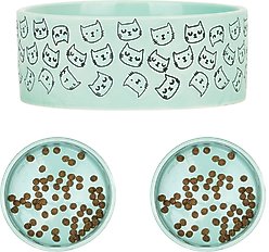 10 Strawberry Street Wax Resist Face Pattern Cat Bowl, Set of 2, Blue/Black, Small
