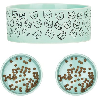 10 Strawberry Street 10 Strawberry Street Wax Resist Face Pattern Cat Bowl, Set of 2, Blue/Black, Small