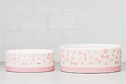 10 Strawberry Street Bone & Paw Banded Dog Bowl, Set of 2, White/Pink, Small slide 2 of 5