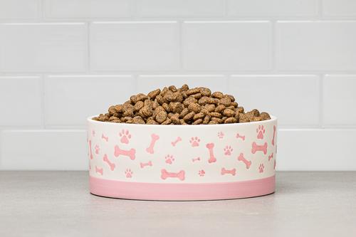 Show full view: 10 Strawberry Street Bone & Paw Banded Dog Bowl, Set of 2, White/Pink, Large slide 4 of 5